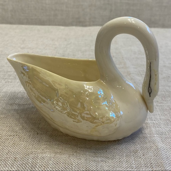 Belleek Ireland Shamrock Swan Creamer Green Mark / Vintage  Porcelain Beleek swan with green mark.